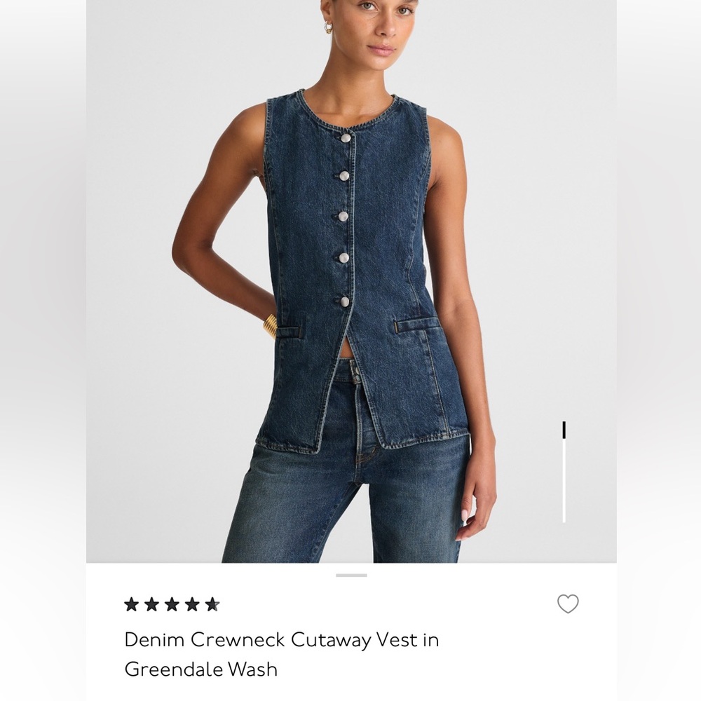 Madewell Dark Blue Denim Crewneck Cutaway Vest